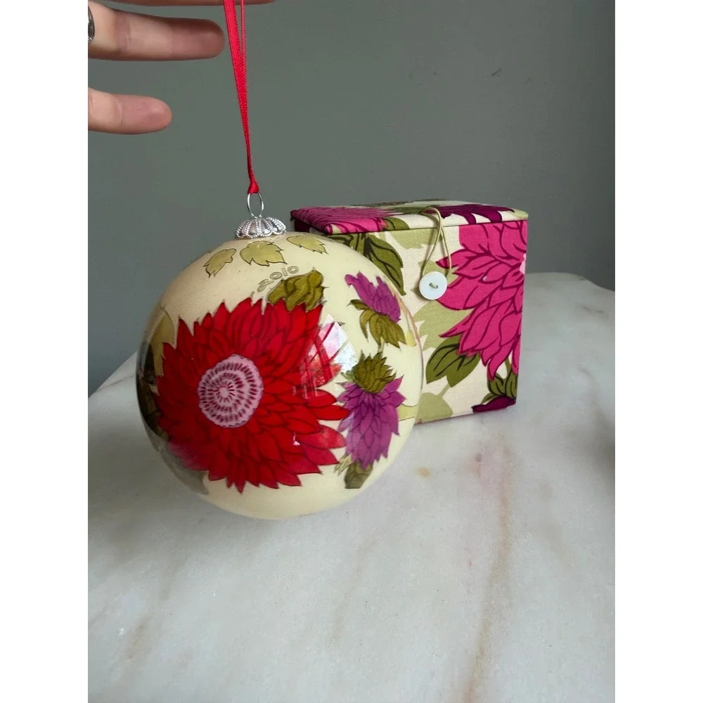 Vera Bradley Hello Dahlia Holiday Ornament 2010 Floral Glass Ball with Gift Box